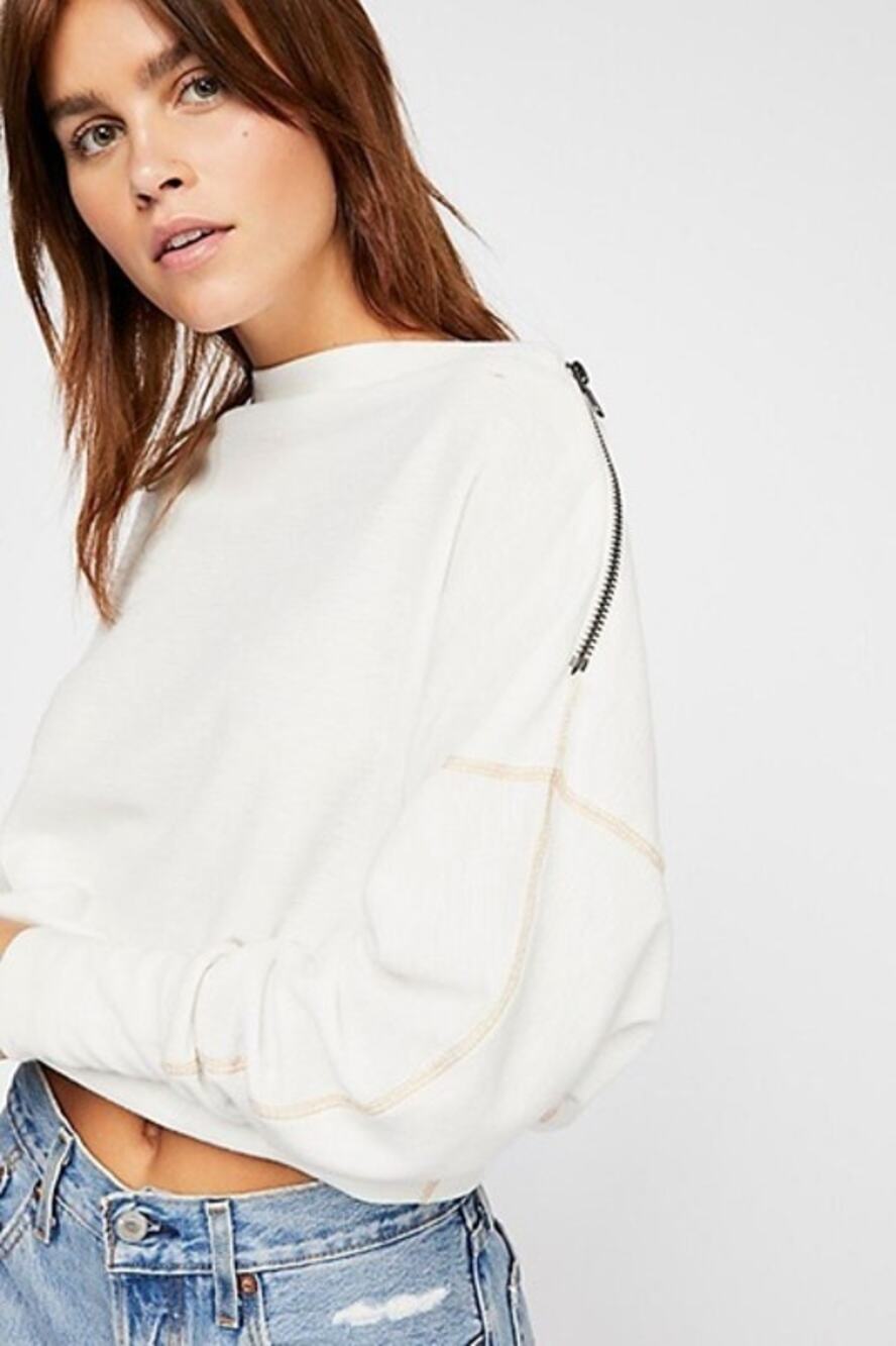 Free People We The Free Nikala Tee Small Ivory Thermal Long Sleeve Top